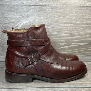 Frye Jayden Cross Strap Dark Brown Leather Women’s Sz 6B Side Zip Ankle Boots