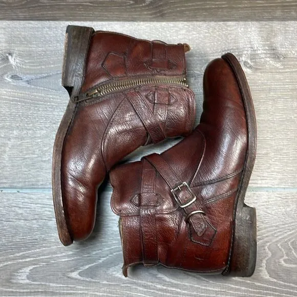 Frye Jayden Cross Strap Dark Brown Leather Women’s Sz 6B Side Zip Ankle Boots