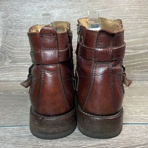Frye Jayden Cross Strap Dark Brown Leather Women’s Sz 6B Side Zip Ankle Boots