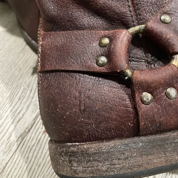 Frye John Addison Boots Men 10 D Phillip Shoes Brown Leather Harness Moto Biker
