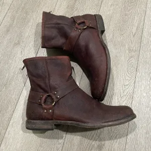 Frye John Addison Boots Men 10 D Phillip Shoes Brown Leather Harness Moto Biker