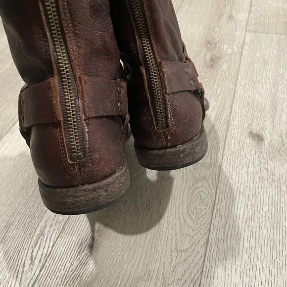Frye John Addison Boots Men 10 D Phillip Shoes Brown Leather Harness Moto Biker