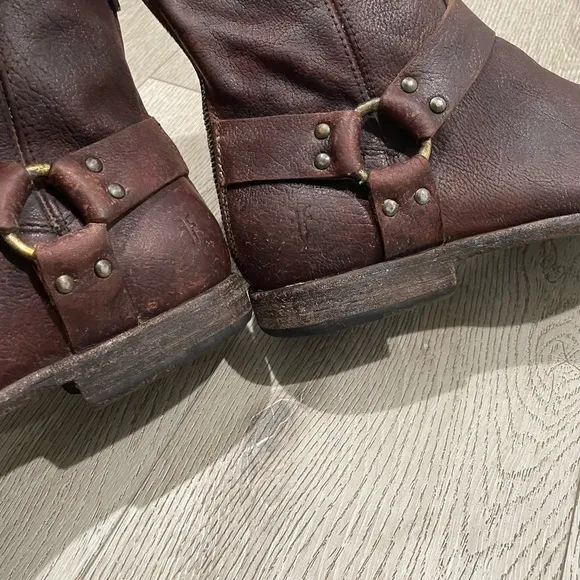 Frye John Addison Boots Men 10 D Phillip Shoes Brown Leather Harness Moto Biker
