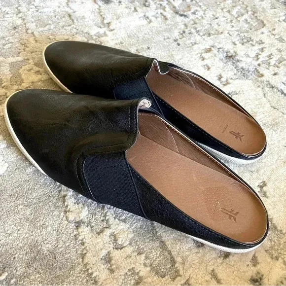 Frye Melanie Slip On Black Leather Backless Mules Slides Flats: 10