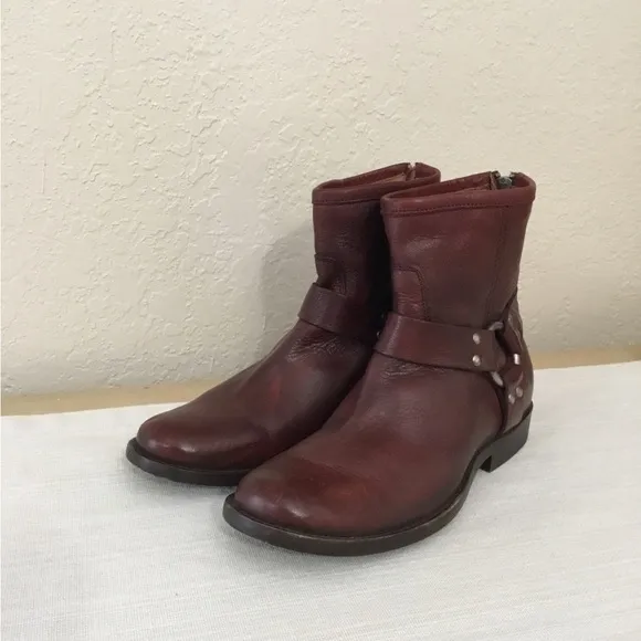 Frye Phillip Harness Leather Ankle Boots Sz.6B