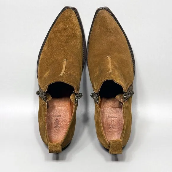 Frye Sacha Moto Shortie Womens Size 7 Ankle Booties Brown Suede Dual Zip