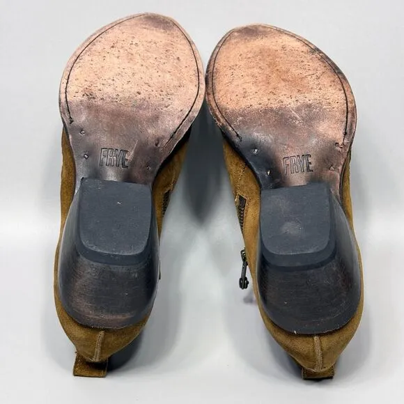 Frye Sacha Moto Shortie Womens Size 7 Ankle Booties Brown Suede Dual Zip