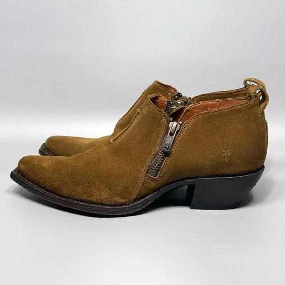 Frye Sacha Moto Shortie Womens Size 7 Ankle Booties Brown Suede Dual Zip