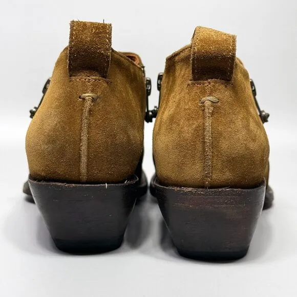 Frye Sacha Moto Shortie Womens Size 7 Ankle Booties Brown Suede Dual Zip
