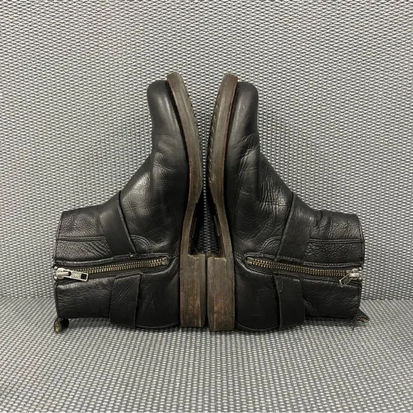 Frye Veronica Harness Short Ankle Boots‎ Side Zip Black Leather Womens Size 6.5