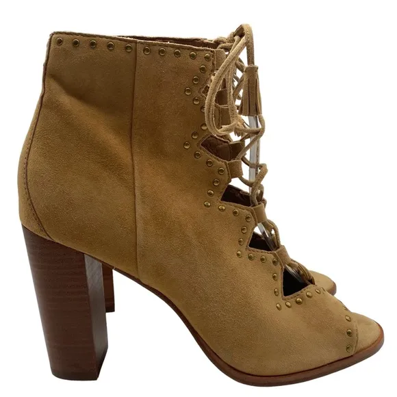 Frye Womens Shoes Gabby Ghillie Shooties Sz 9.5 Brown Leather Booties Heeled