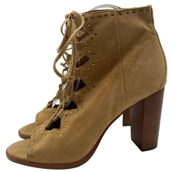 Frye Womens Shoes Gabby Ghillie Shooties Sz 9.5 Brown Leather Booties Heeled