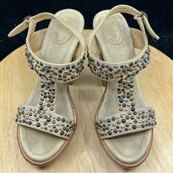 Frye Womens size 7.5 studded leather open toe Heels