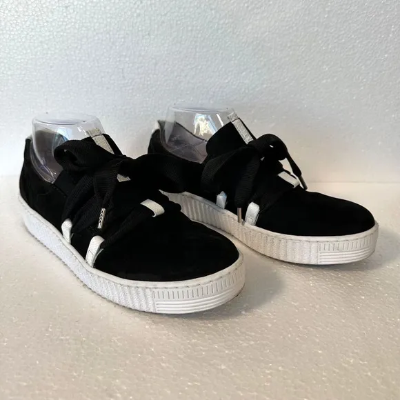 Gabor Bow Sneaker Women's 7.5 UK 5.5 Black White Suede Shoes
