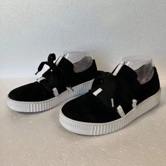 Gabor Bow Sneaker Women's 7.5 UK 5.5 Black White Suede Shoes