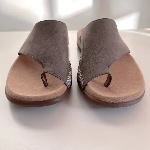Gabor Women's Toe-Loop Slip On Gray/Taupe Suede Comfort Slide Sandals 37/7