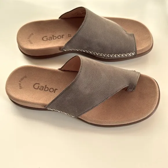 Gabor Women's Toe-Loop Slip On Gray/Taupe Suede Comfort Slide Sandals 37/7