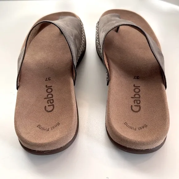 Gabor Women's Toe-Loop Slip On Gray/Taupe Suede Comfort Slide Sandals 37/7
