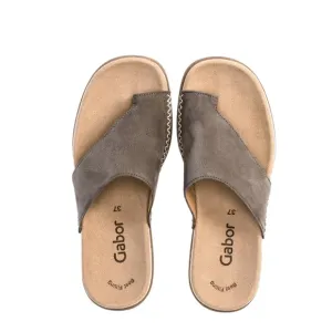 Gabor Women's Toe-Loop Slip On Gray/Taupe Suede Comfort Slide Sandals 37/7