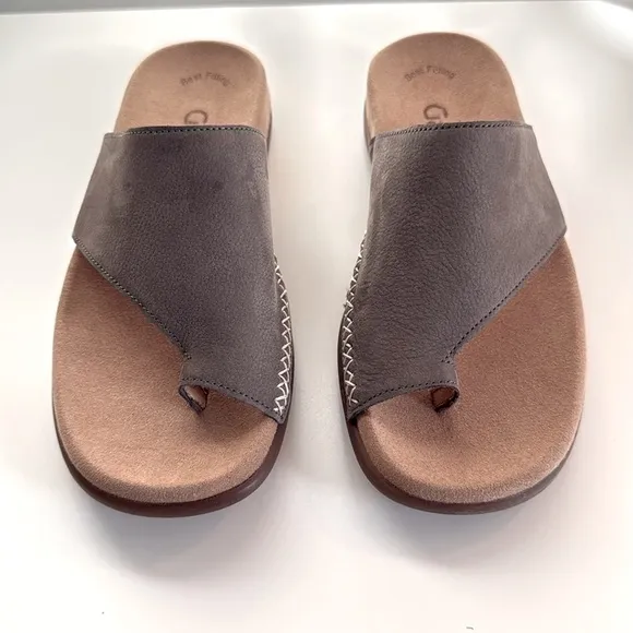 Gabor Women's Toe-Loop Slip On Gray/Taupe Suede Comfort Slide Sandals 37/7