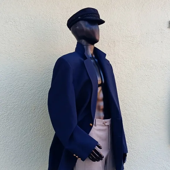 GARRISON PARK MEN'S VINTAGE PURE WOOL NAVY BLUE BLAZER W/GOLD BUTTON ACCENTS