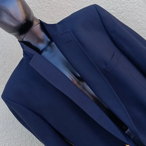 GARRISON PARK MEN'S VINTAGE PURE WOOL NAVY BLUE BLAZER W/GOLD BUTTON ACCENTS