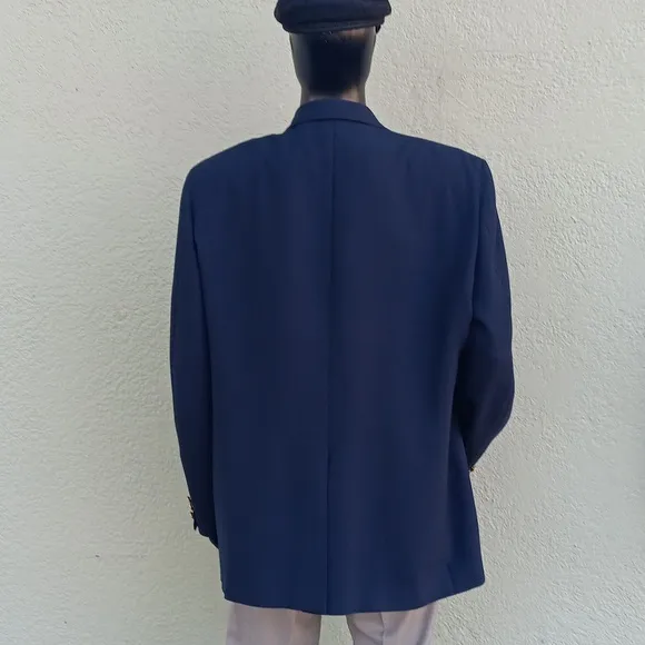 GARRISON PARK MEN'S VINTAGE PURE WOOL NAVY BLUE BLAZER W/GOLD BUTTON ACCENTS