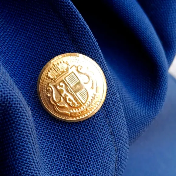 GARRISON PARK MEN'S VINTAGE PURE WOOL NAVY BLUE BLAZER W/GOLD BUTTON ACCENTS