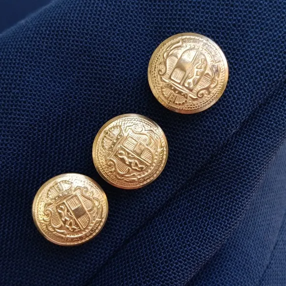 GARRISON PARK MEN'S VINTAGE PURE WOOL NAVY BLUE BLAZER W/GOLD BUTTON ACCENTS