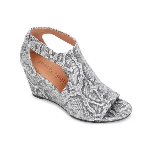 GENTLE SOULS KENNETH COLE Womens Gray Snake Lunette 75 Hooded Wedge Sandals 8.5