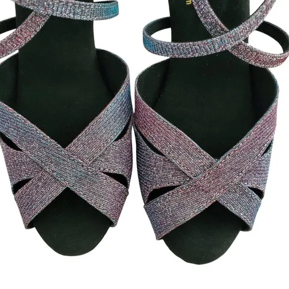 G’Franco NWT Vegas Dancing Shoes Irridescent Polychromatic 3.5” heel Size 7