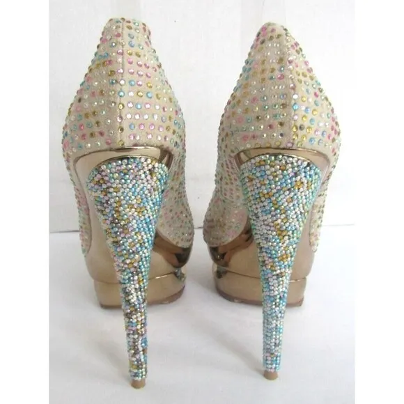 Gianmarco Lorenz High Heels Blue Rhinestone Crystal Pumps Shoes Size US 8