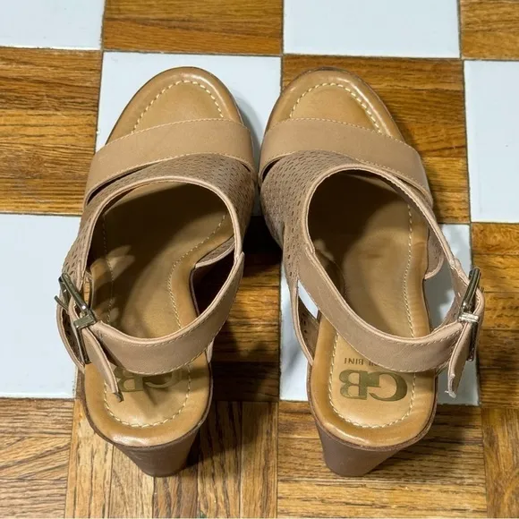 Gianni Bini Soo-Good DK Siera Tan Leather Wedges Size 7.5 Women