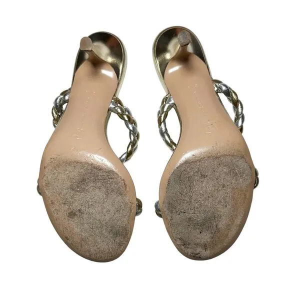Gianvito Rossi Marley Metallic Braided Leather Slides Heels Sandals Size 37.5