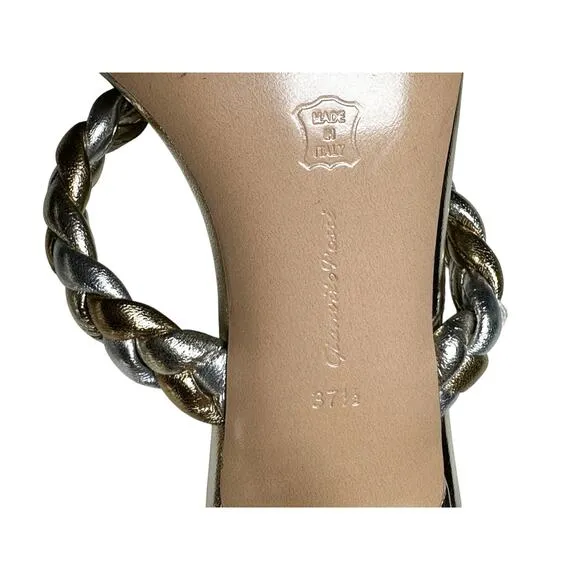Gianvito Rossi Marley Metallic Braided Leather Slides Heels Sandals Size 37.5