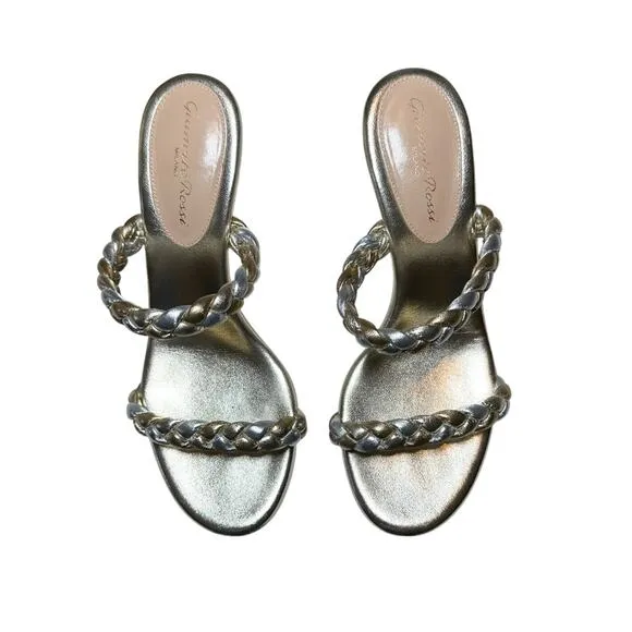 Gianvito Rossi Marley Metallic Braided Leather Slides Heels Sandals Size 37.5