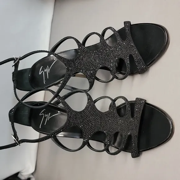 Giuseppe Zanotti Black Rhinestone Heels, Size 37