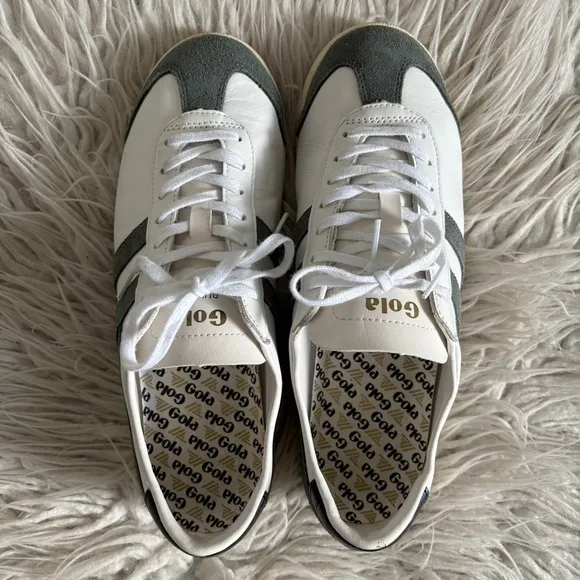 Gola Bullet White Leather Gray Suede Mens Low Top Lace Up Sneakers CMA157 Sz 10