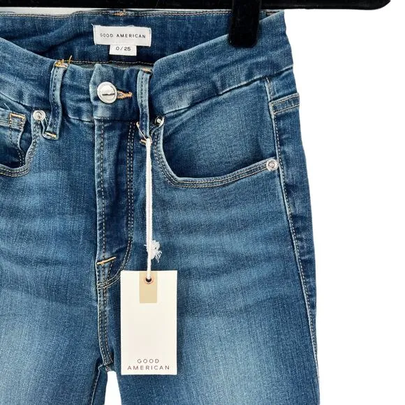 Good American Womens Good Waist Crop Skinny Jeans High Rise Size 0 Waist 25