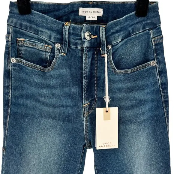 Good American Womens Good Waist Crop Skinny Jeans High Rise Size 0 Waist 25