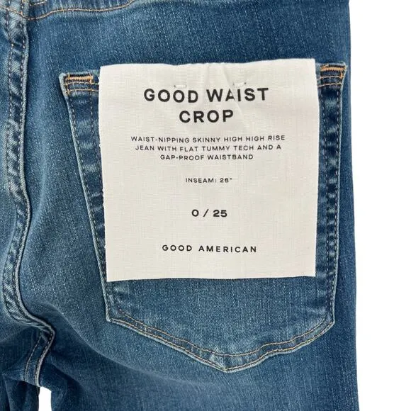 Good American Womens Good Waist Crop Skinny Jeans High Rise Size 0 Waist 25