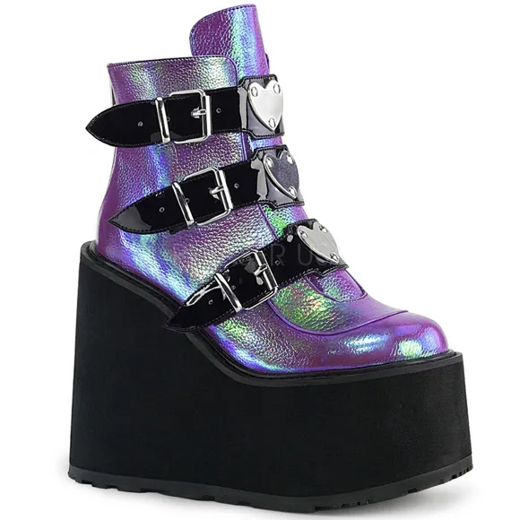 Gothic Wedge Platform Heart Buckle Ankle Boots