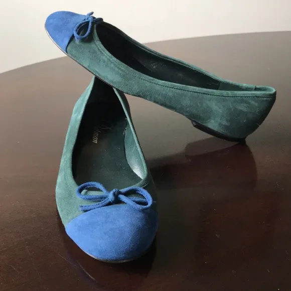 Green suede blu tip Delman 6.5M SlipOn Ballet Flat
