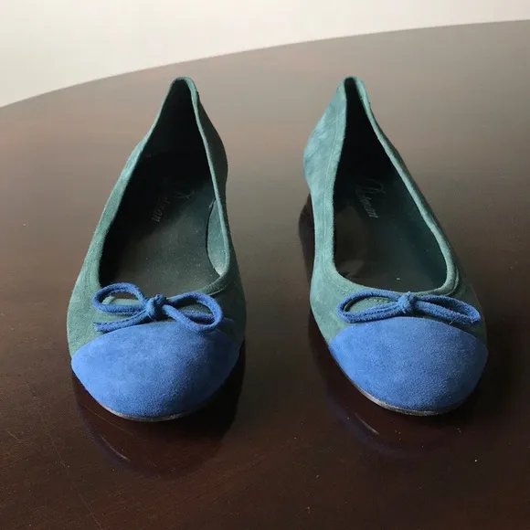Green suede blu tip Delman 6.5M SlipOn Ballet Flat