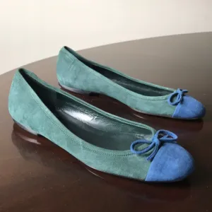 Green suede blu tip Delman 6.5M SlipOn Ballet Flat