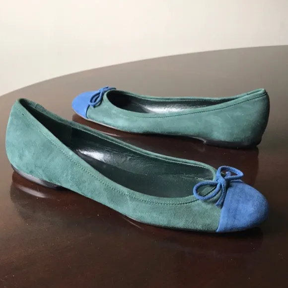 Green suede blu tip Delman 6.5M SlipOn Ballet Flat