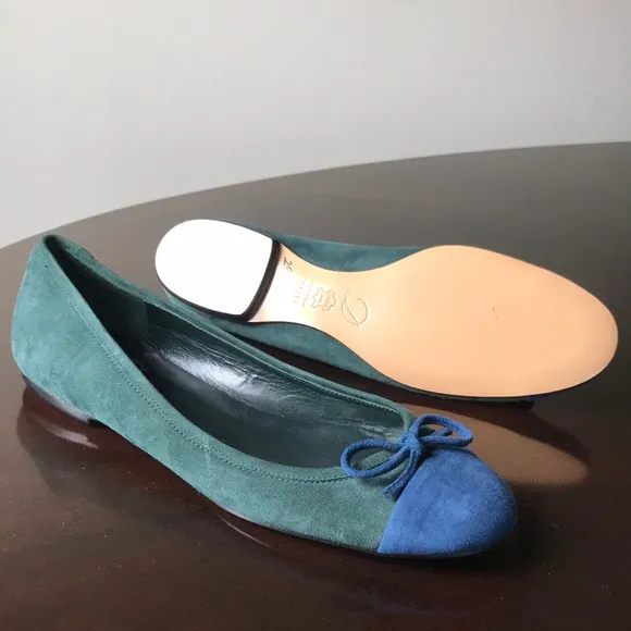 Green suede blu tip Delman 6.5M SlipOn Ballet Flat