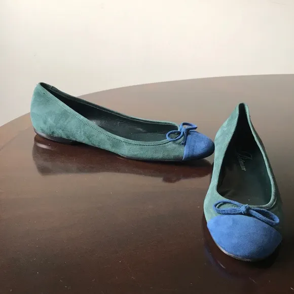 Green suede blu tip Delman 6.5M SlipOn Ballet Flat
