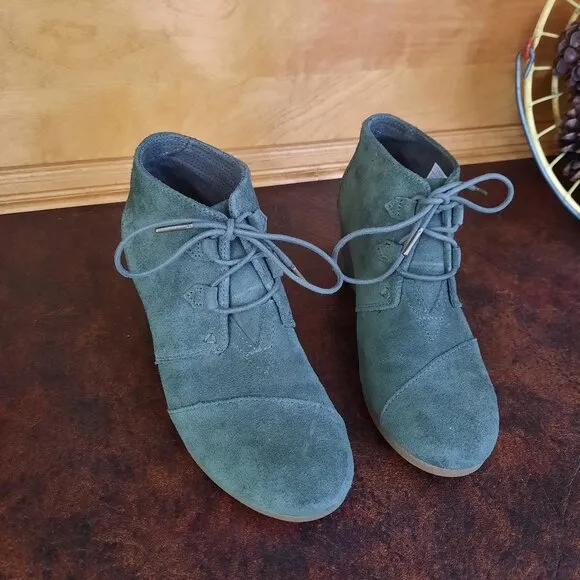 Green suede wedge heel booties - TOMS brand