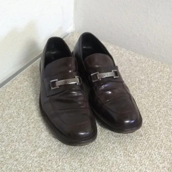Gucci Brown Leather Slip On Loafers